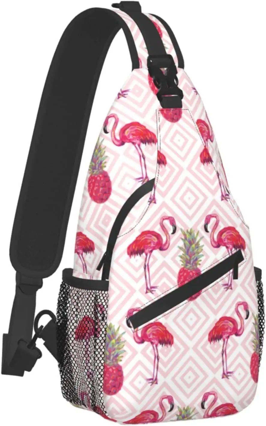 Sling Bag Pink Flamingo Pineapple Shoulder Backpack Chest Pack Causal Crossbody Daypack For Women Men