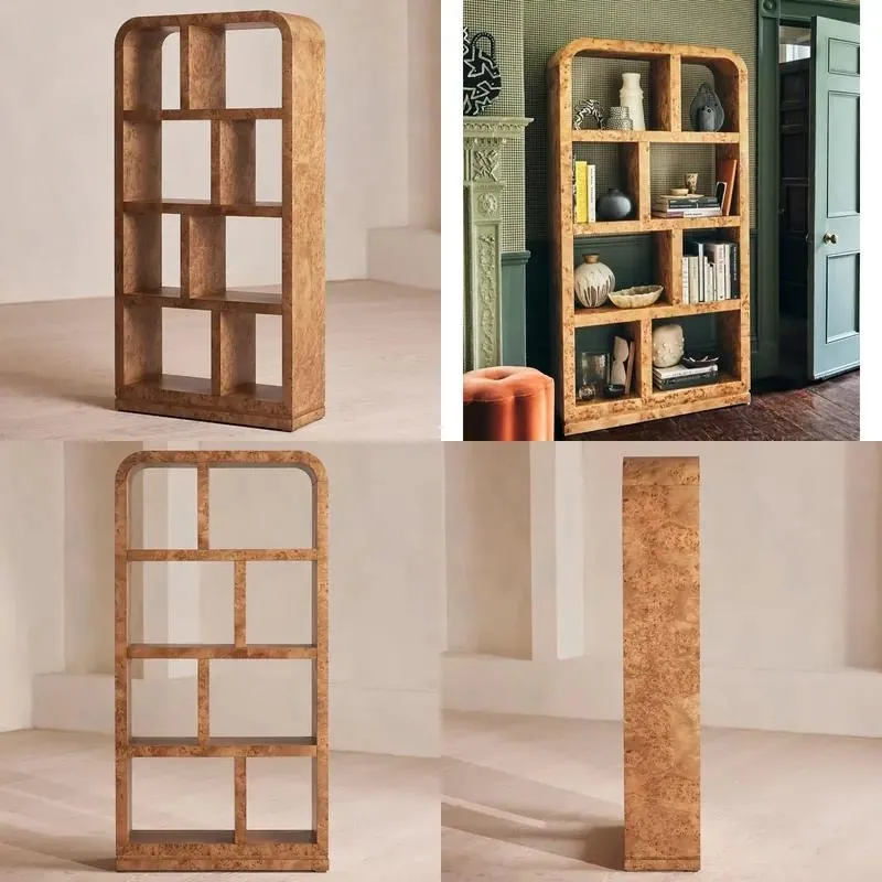 Retro High Arched Solid Wood Display Cabinet Living Room Storage Bookshelf Furniture for Apartment Home Use