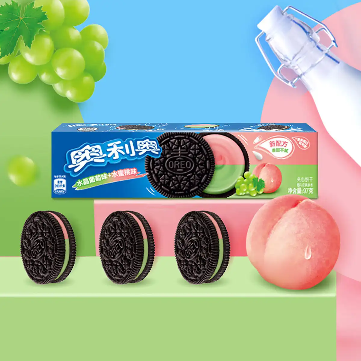 Oreo sándwich galletas cristal UVA + melocotón sabor 97g X6 Pack