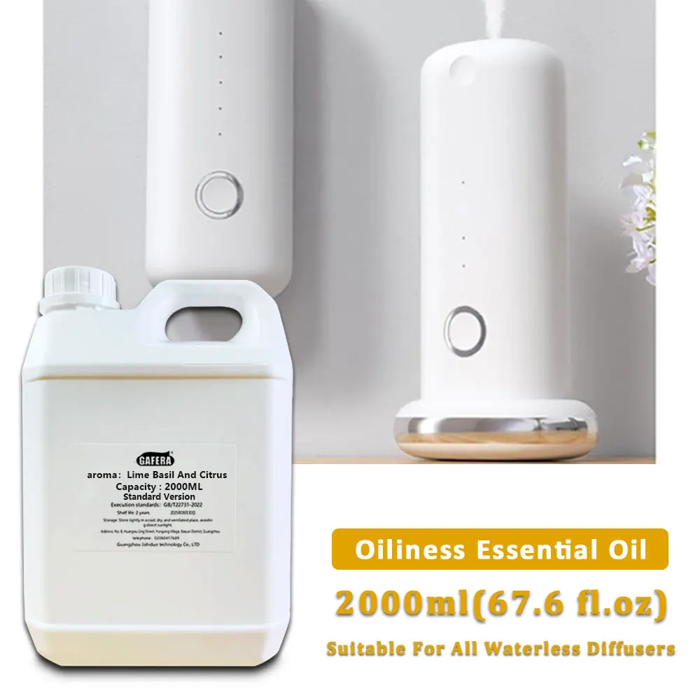 GAFERA 2000ml (67.6 fl.oz) Lime Basil And Citrus Aroma Machine Essential Oil - All Waterless Diffuser Replenish Aromatherapy Oil