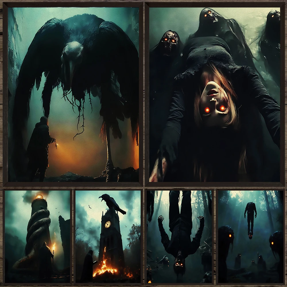 The Terrifying Evil Spirit In The Swamp Forest Abstract Wall Art Canvas Print,Dark Witchcraft Aesthetics Gothic Art Poster Print