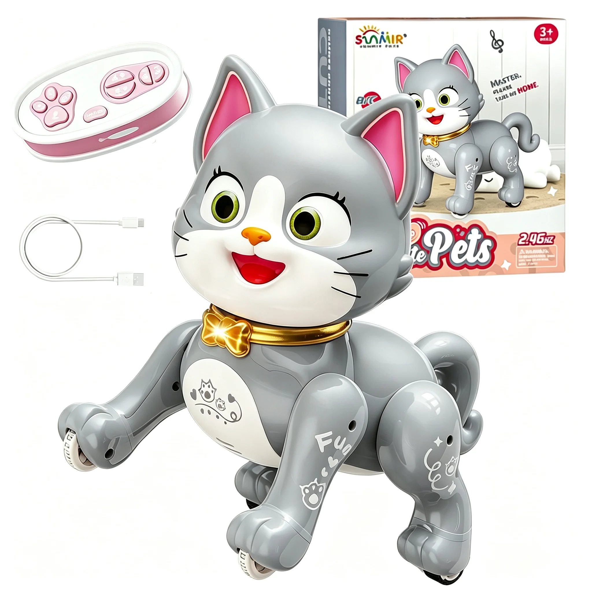 Adorable Remote Control Robot Dancing Cat, Interactive Walking Pet Toy for Kids, LED Rechargeable Toys, Girls Birthday Gift