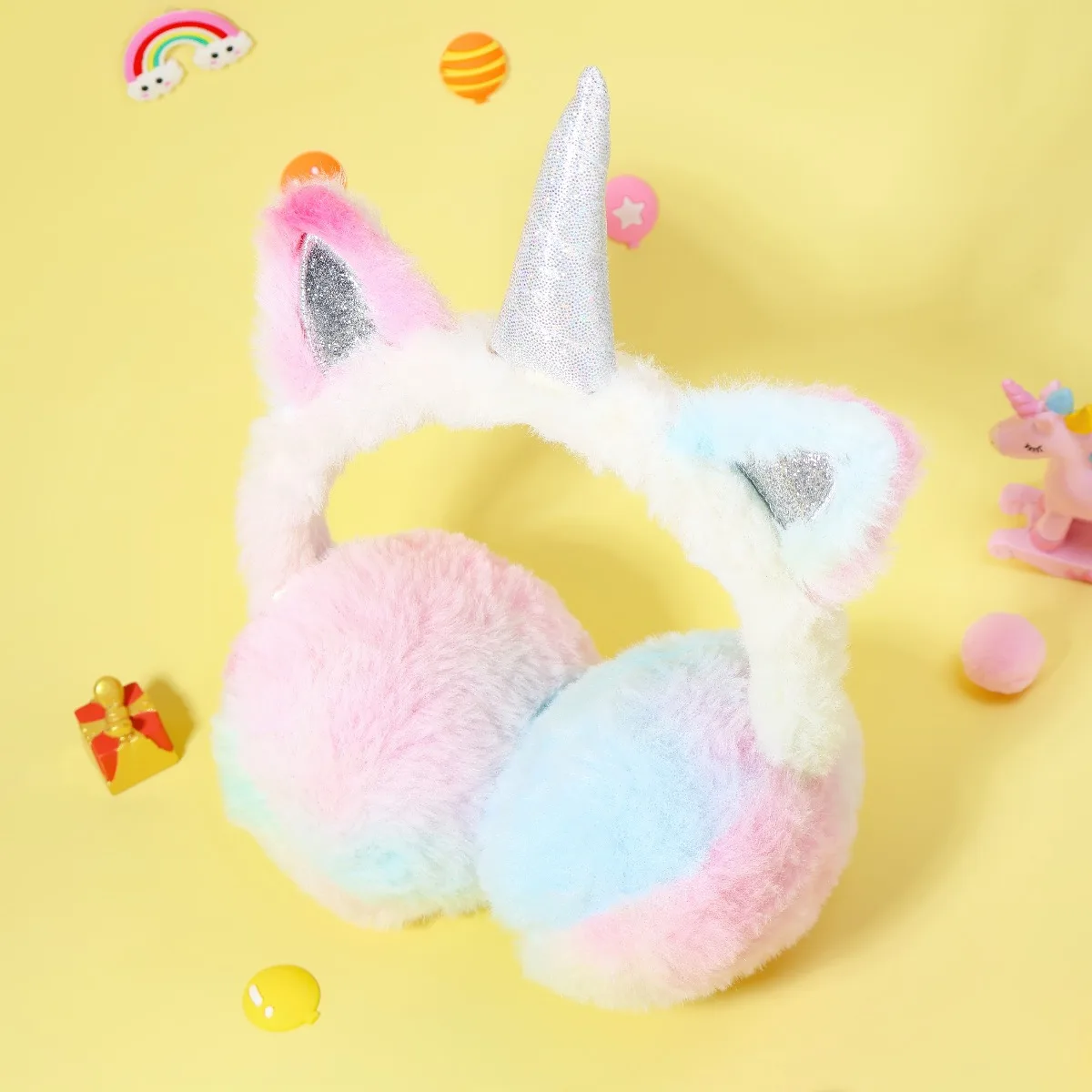 Cute Unicorn Cat Ear Earmuffs Plush Fur Headband Ear Warmers for Women and Kids Fluffy Earflaps for Winter Cycling