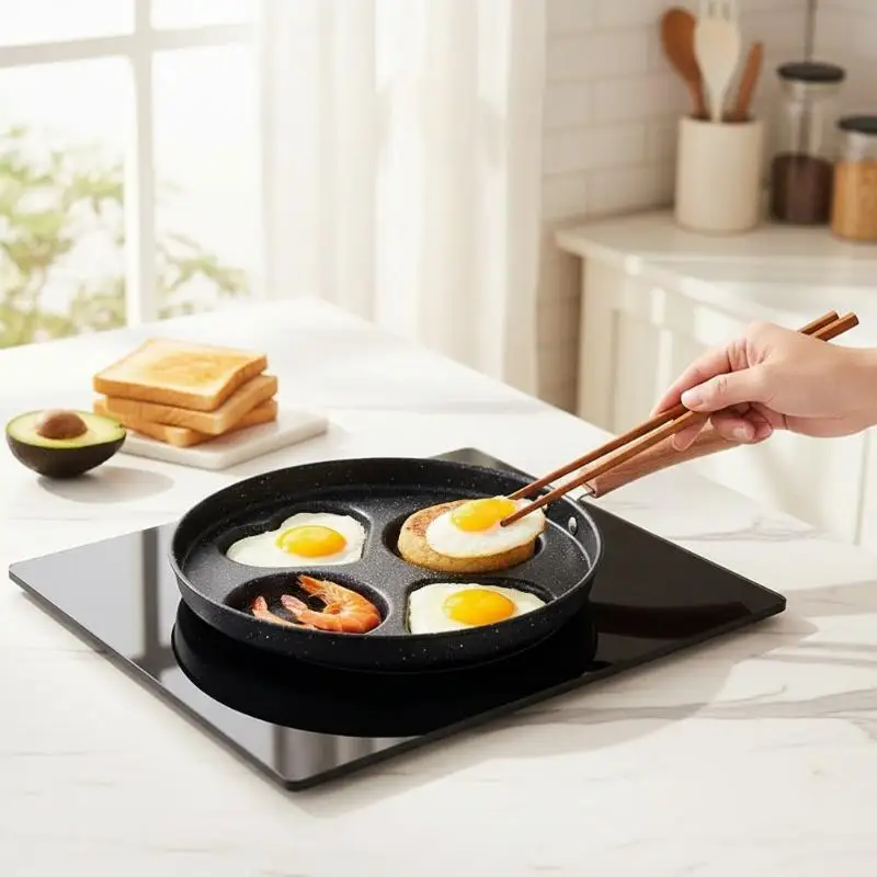 Nonstick Frying Pan Food Grade Coating Anti-scald Handle 1/3/4/7 Hole Design for Home Kitchen Omelet Crepe Making