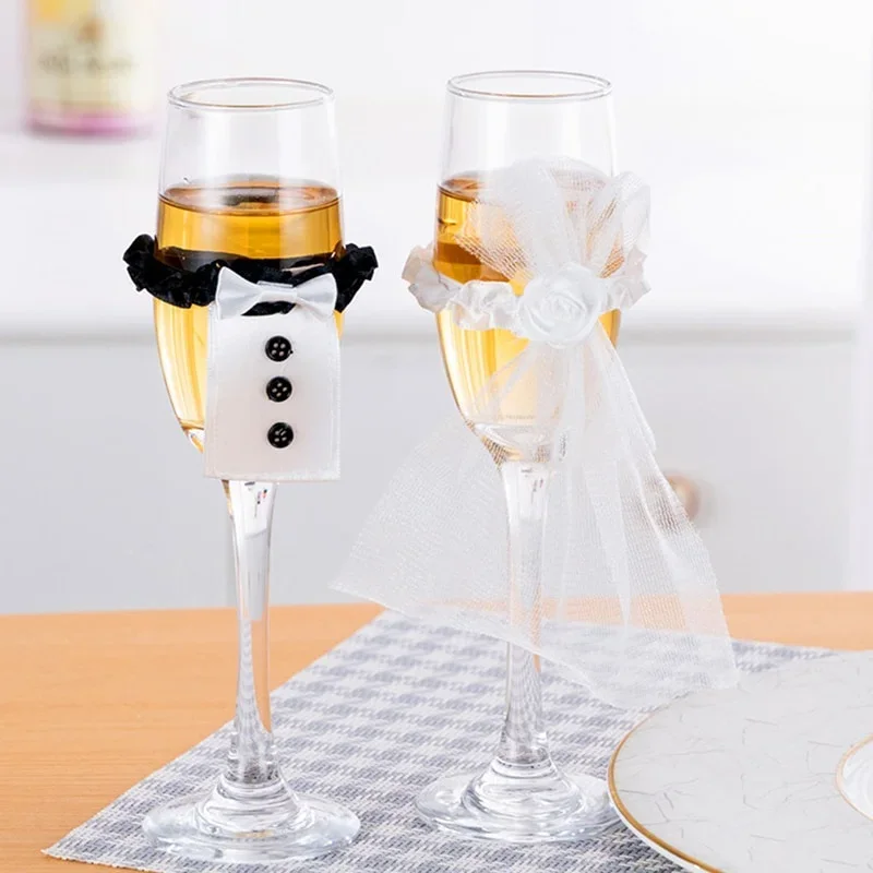 

Wedding Table Decoration Wine Glass Cup Cover Bride Groom Costume Glass DIY Bride To Be Bridal Shower Bachelorette Party Decor