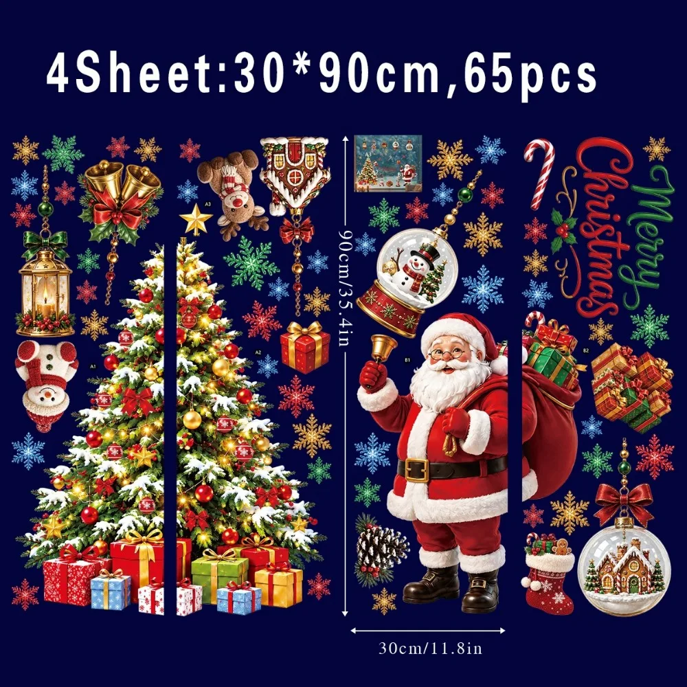 Multicolor Merry Christmas Static Sticker Cartoon Santa Snowman Electrostatic Decorative Sticker DIY Christmas Balls