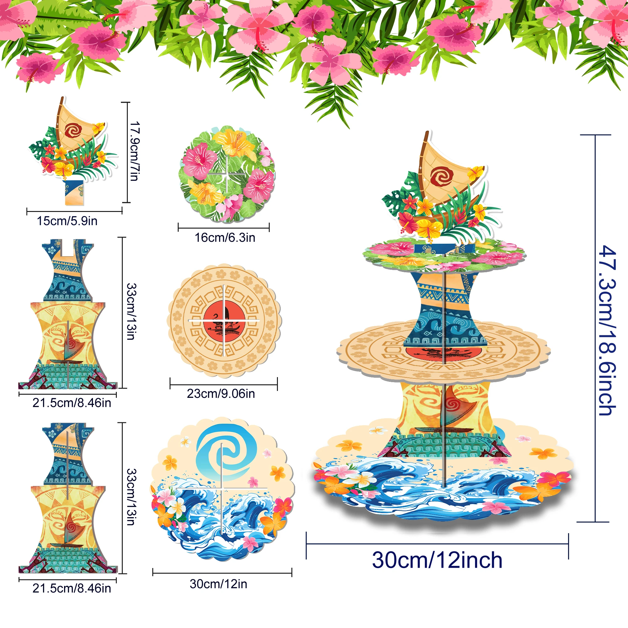3Tier Moana Sailing Adventure Party Cake Display Stand Birthday Dessert Cupcake Rack Stand Festival Party Cake Tray Decor
