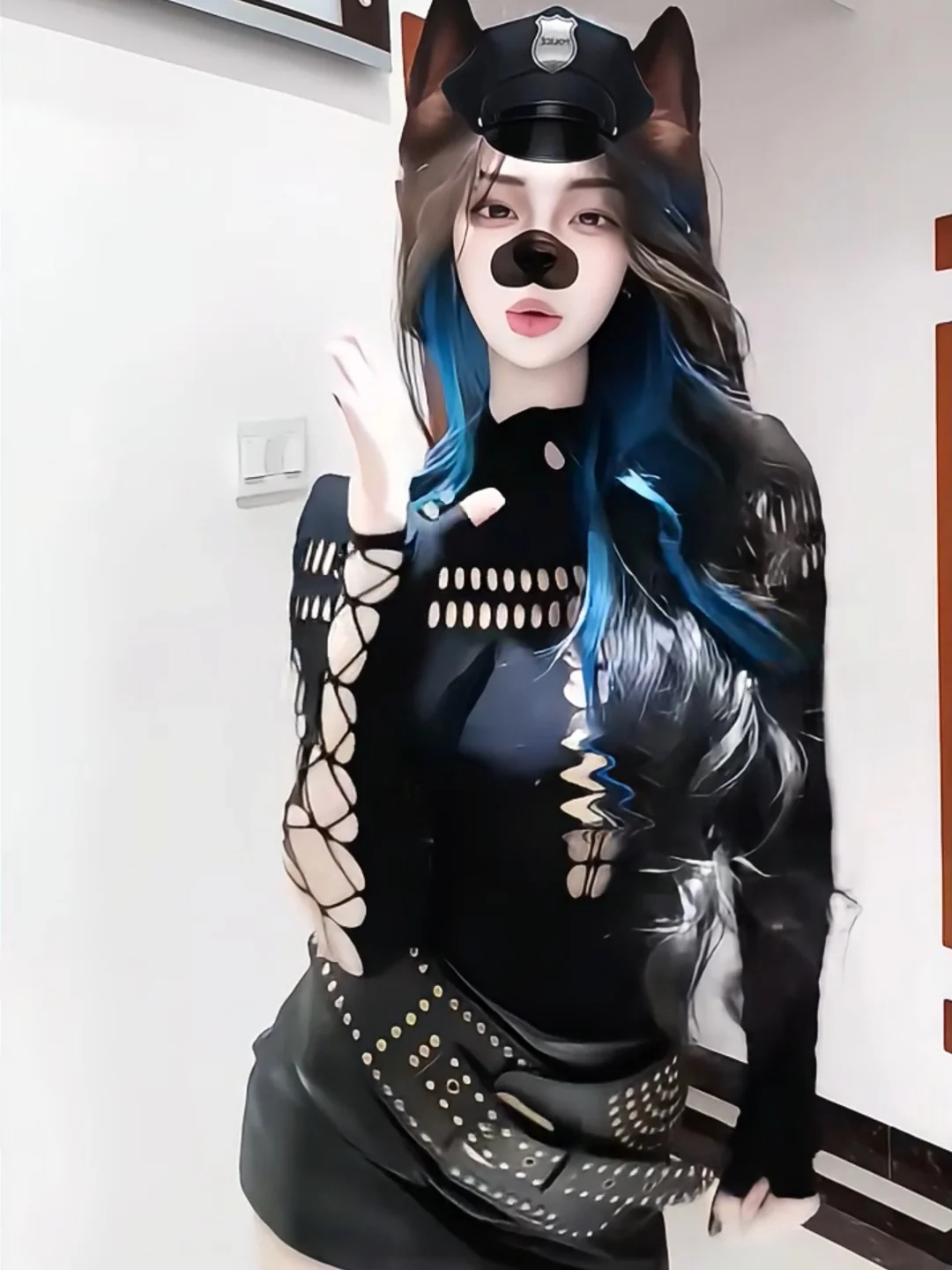 Conjunto de falda y body calado sexy en Bla, cuello alto, ajustado, elástico, Faion de invierno para mujeres jóvenes