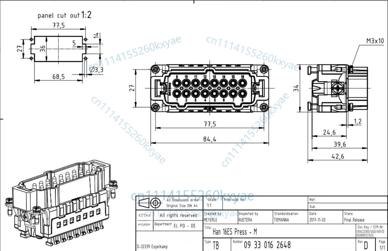 1pc connector 09330162648 16-pin male core quick wiring 16a500v accessories