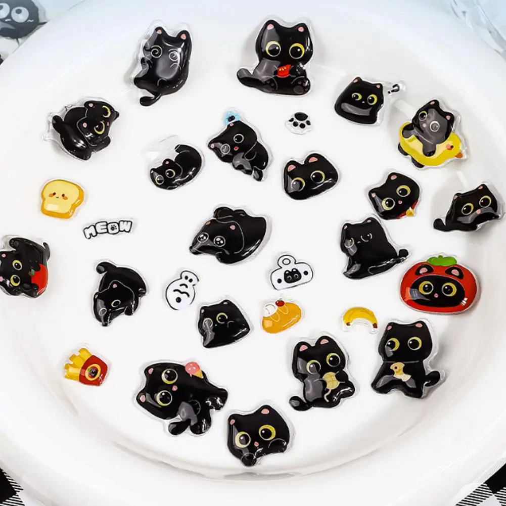 4 stks/set Cartoon Leuke Zwarte Kat Sticker Esthetische Holle Sticker DIY Telefoon Case Dagboek Briefpapier Sticker Briefpapier Gift