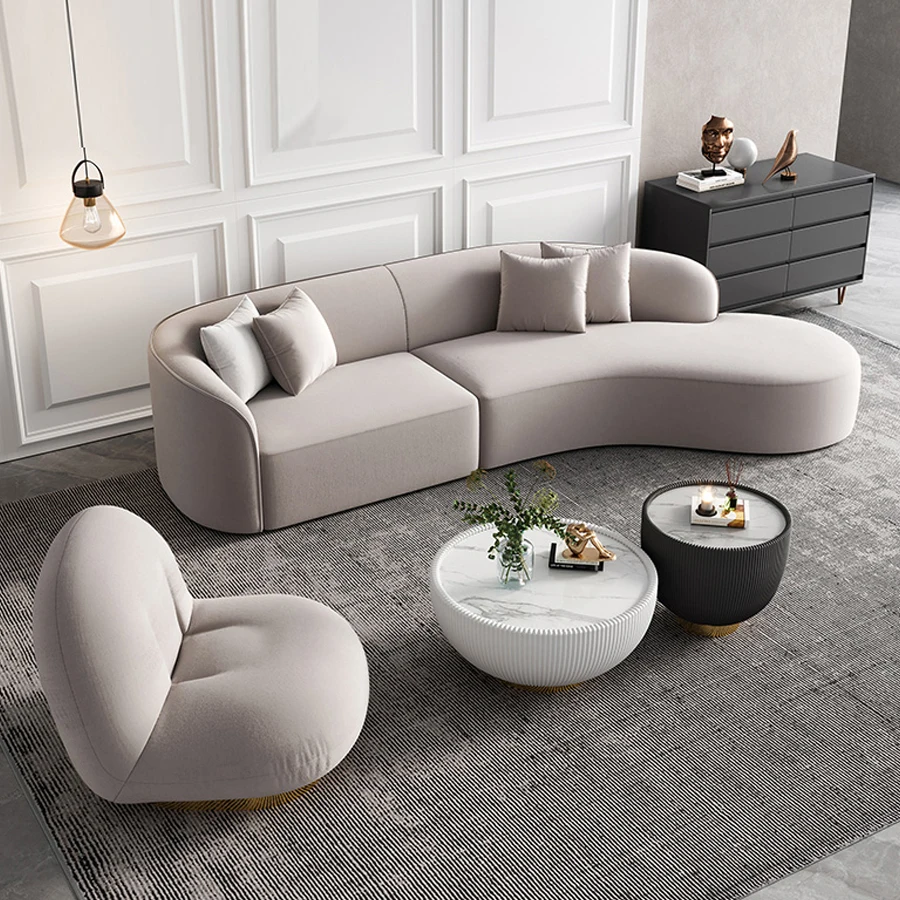 Italian Modern High Quality Premium Luxury Modular Sofa Set Furniture Living Room Lounge velvet Fabric Tufted Curved Sofas