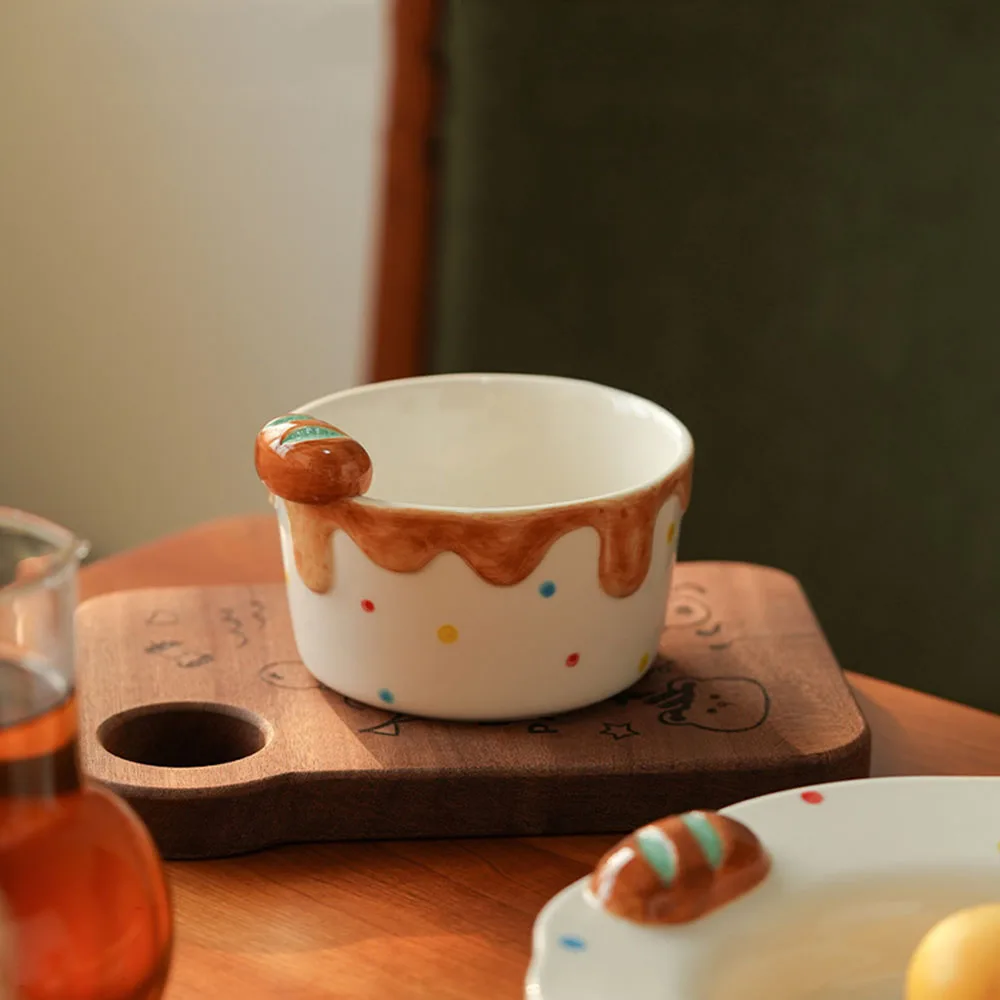 Cute Bread Relief Ceramic Bowl Safe Underglaze Household Rice Bowl Kitchen Durable Porcelain Dinner Tableware Sets Microwave Use