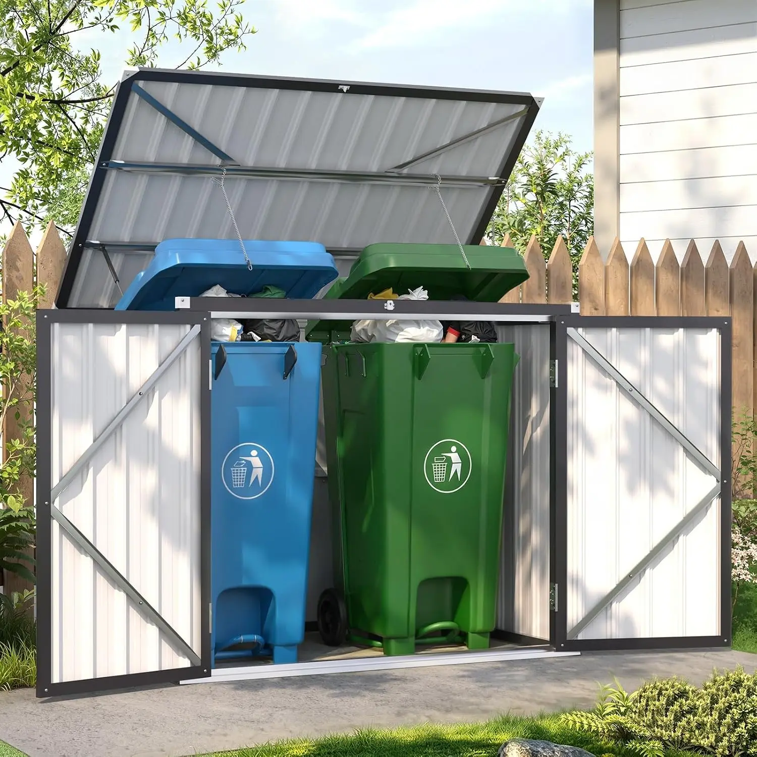Outdoor Trash Storage Shed Waterproof Horizontal 46 Cu.Ft, Customized