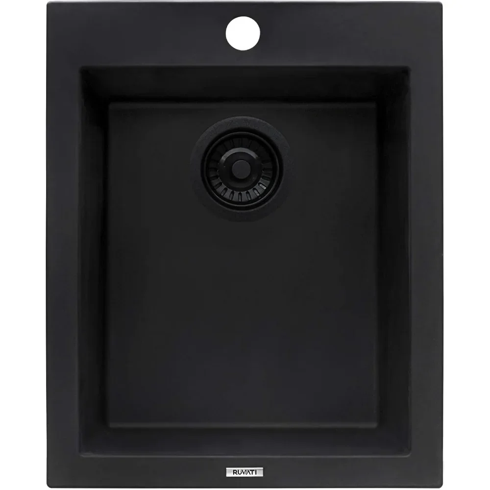 

16 x 20 inch Drop-in Topmount Granite Composite Single Bowl Kitchen Sink epiGranite - Midnight Black