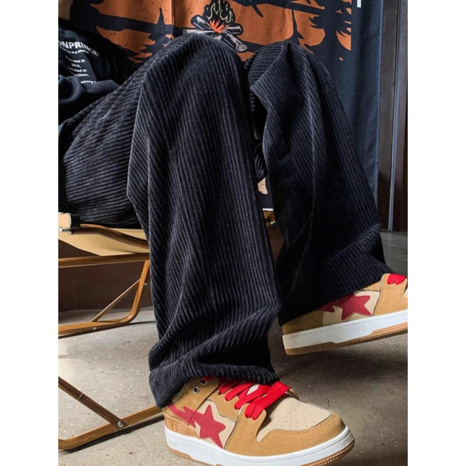 Pantalon en velours côtelé pour hommes, doublure Fce, ample, décontracté, jambe droite, Hong Kong Sle, confortable, en Fiber de Polyester, automne et hiver