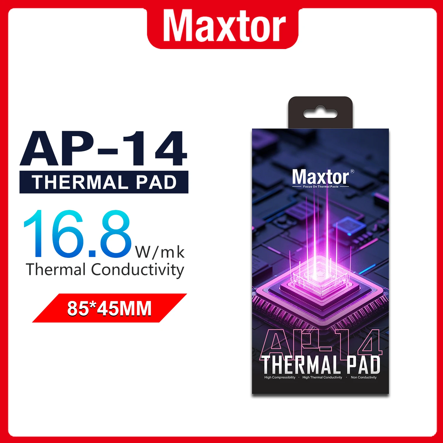 Maxtor AP-14 Thermal Pad 16.8 W/mK,Thermal Pads for GPU/CPU/LED/Cooler,Excellent Heat Conduction，High Temperature Resistance (85x45mm)