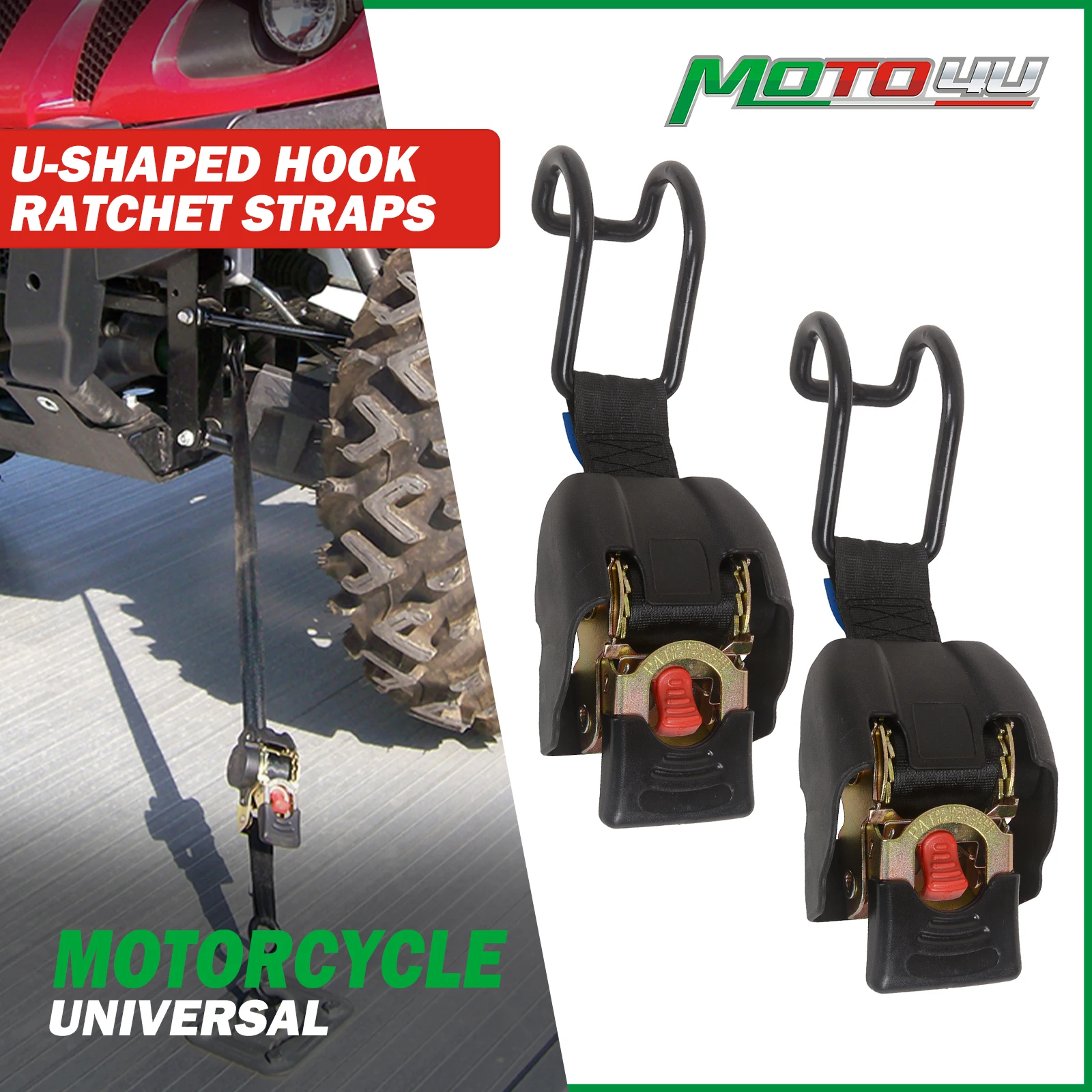 

2 Pack U-shaped Hook Bolt-On Retractable Ratchet Straps Ratchet Tie Down Straps Heavy Duty Auto Retracting Ratchet Straps