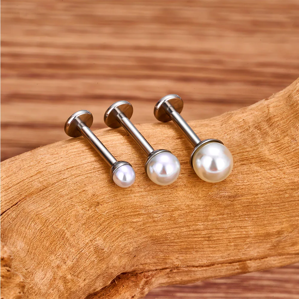 ASTM G23 Titanium Pearl Ear Screw Classic Women\'s Ear Cartilage Screw Internal Thread Perforated Jewelry Nose Screw