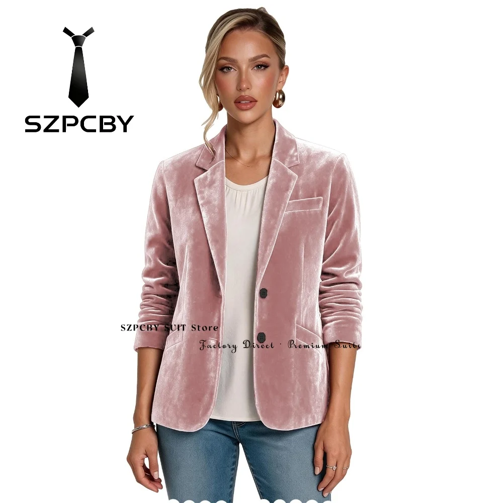 Customized Women's Blazer Dusty Rose Velvet Blazers for Woman Single Breasted Long Sleeve Suit Jackets for Party Fall Winter