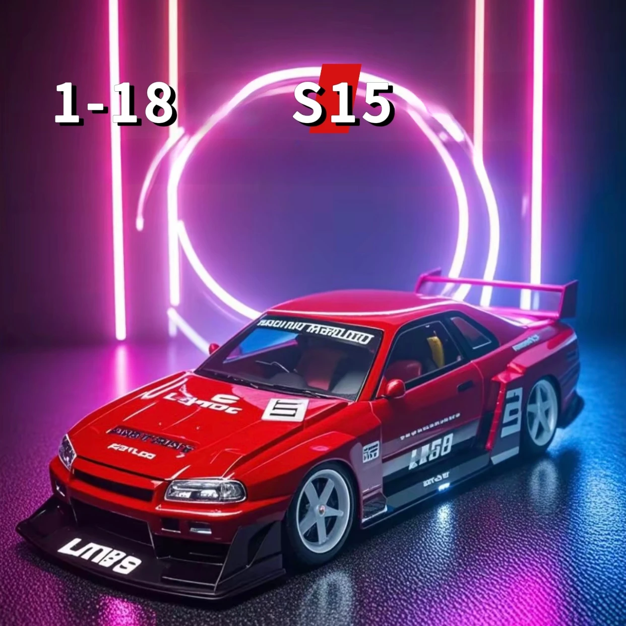 

1:18 Skyline GTR S15 Modified Wide Body Version Diecast Metal Alloy Model car Sound Light Pull Back Collection Kids Toy Gifts