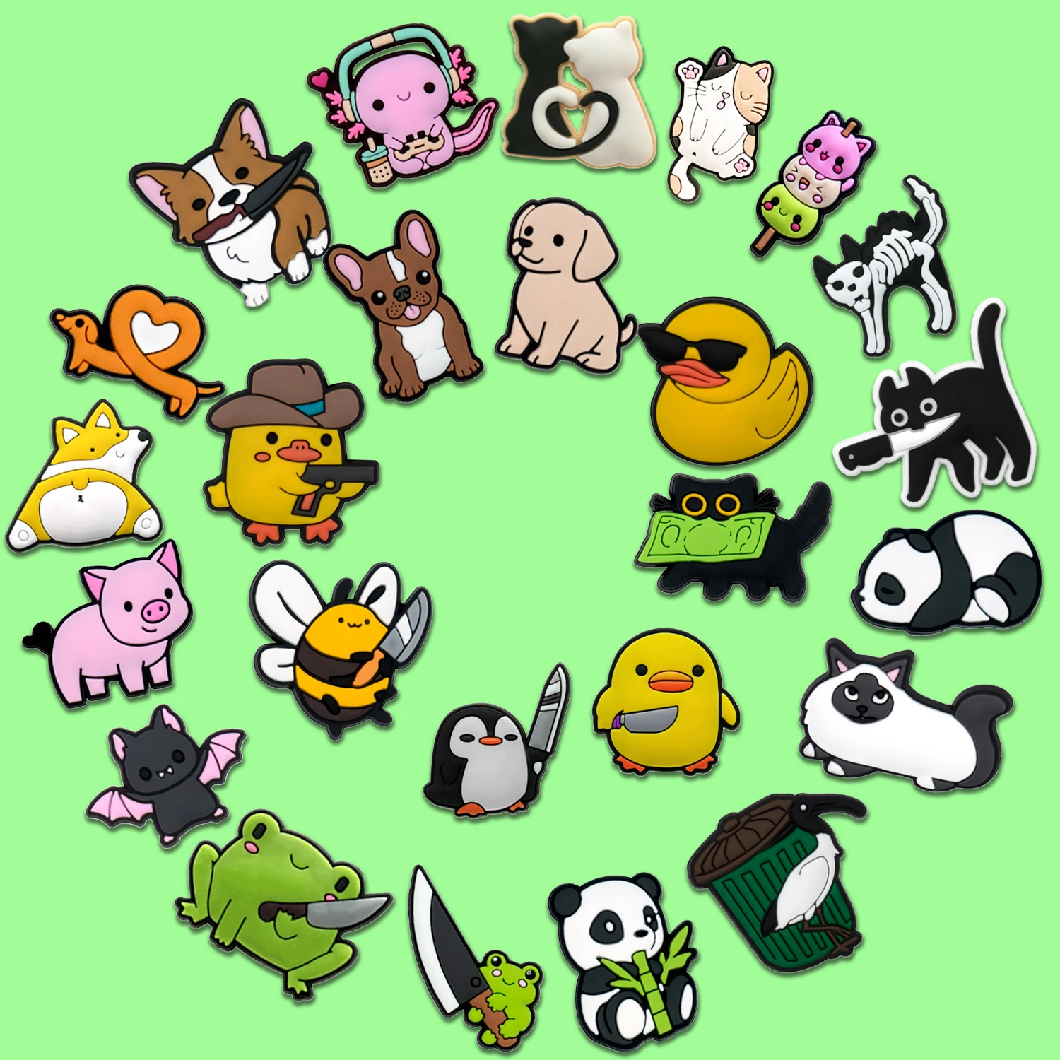 1/25 Stück süße Tiere Schuhdekoration für Sandalen lustige Ente Hund Schwein Katze Panda Schuh Charms Zubehör Fledermaus Biene passend für alle Clogs