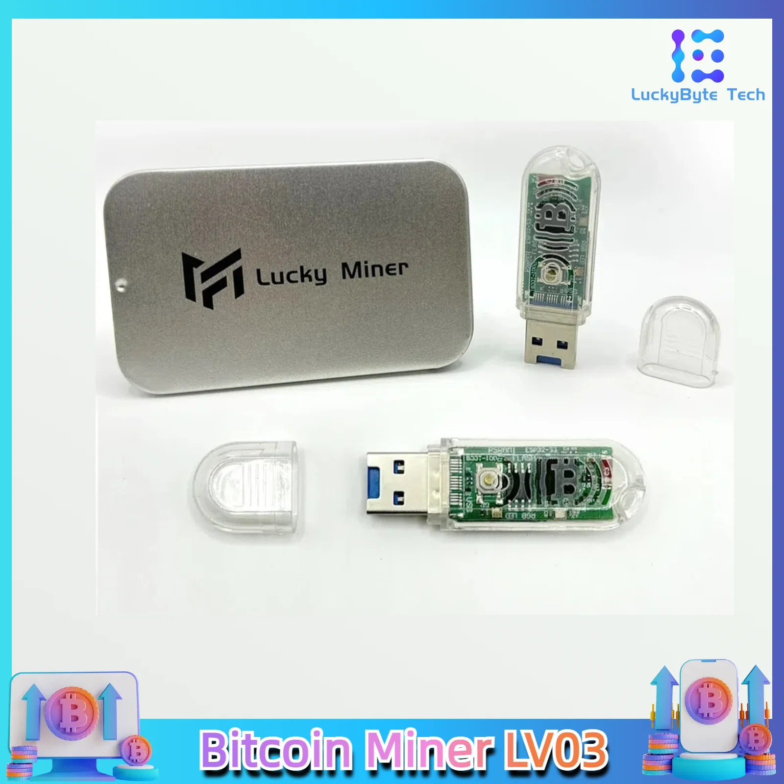 

Lucky Miner LV03 Solo Miner USB Nerdminer V3, Майнер биткоинов, лотерейный Майнер с мини-дисплеем, Крипто-Майнер btc Miner