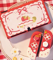 Protector de carcasa trasera dura de fresa para Nintendo Switch/controlador Oled Joy-Con, empuñadura de mano, botones ABXY, cubierta completa de silicona