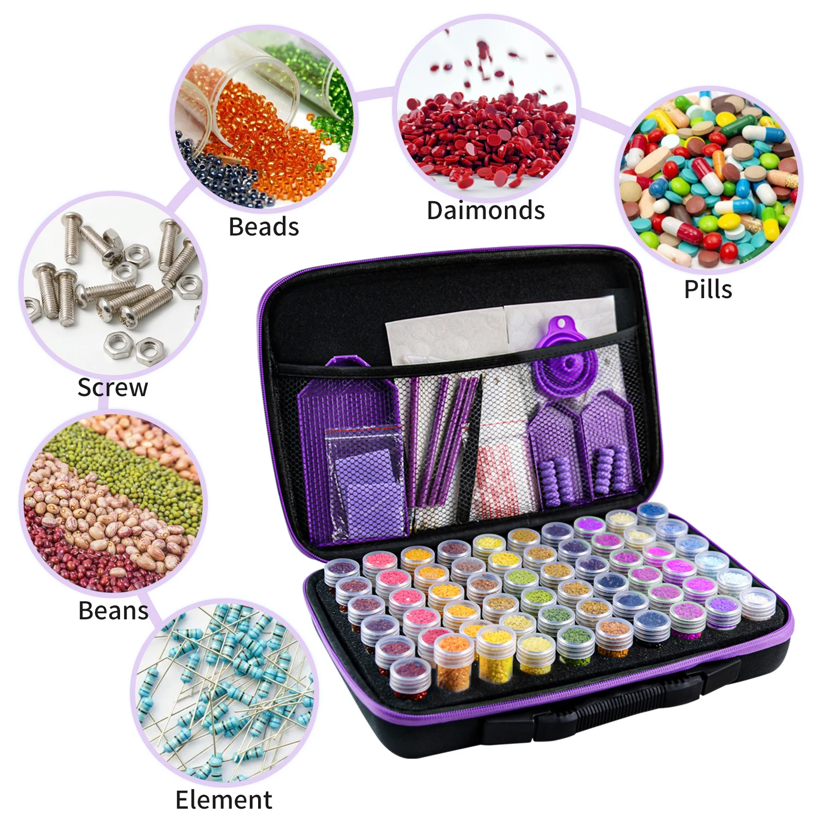 Afbeelding 4: 30/60/120 Stuks Diamantpuzzel Kraal Opbergdoos, Complete Set Diamantpuzzel Gereedschap en Stickers, Kunstpuzzel Opbergtas