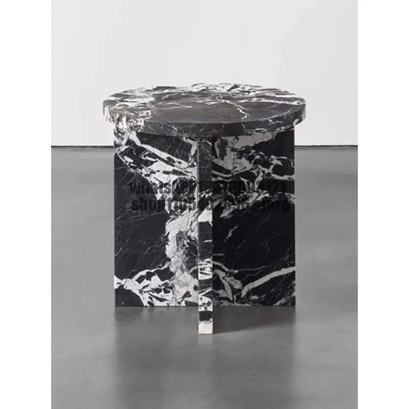 Light luxury Bulgari black marble edge table, designer round creative small coffee table