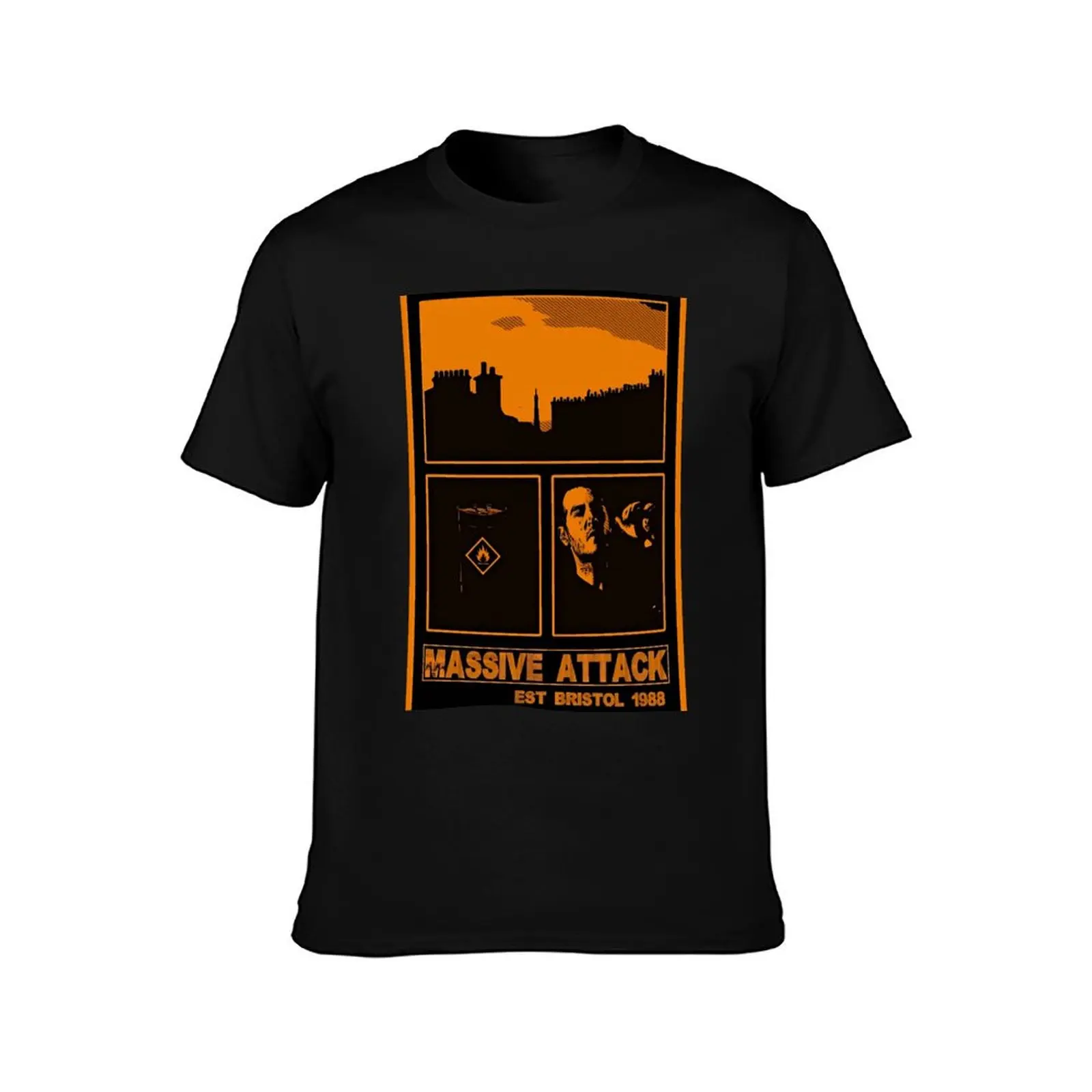 MASSIVE ATTACK BRISTOL COLLAGE PRINT ORANGE T-Shirt Stain Resistant Casual Tee T-Shirt