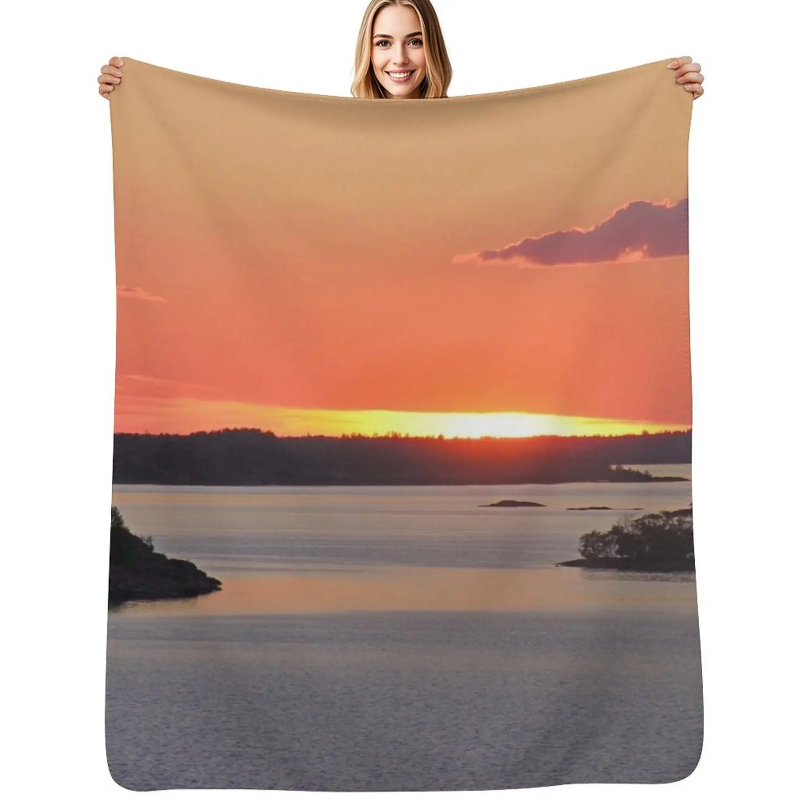 

Swedish Archipelago Sunset Throw Blanket Elegant Warm Throw Blanket for Hotel Home