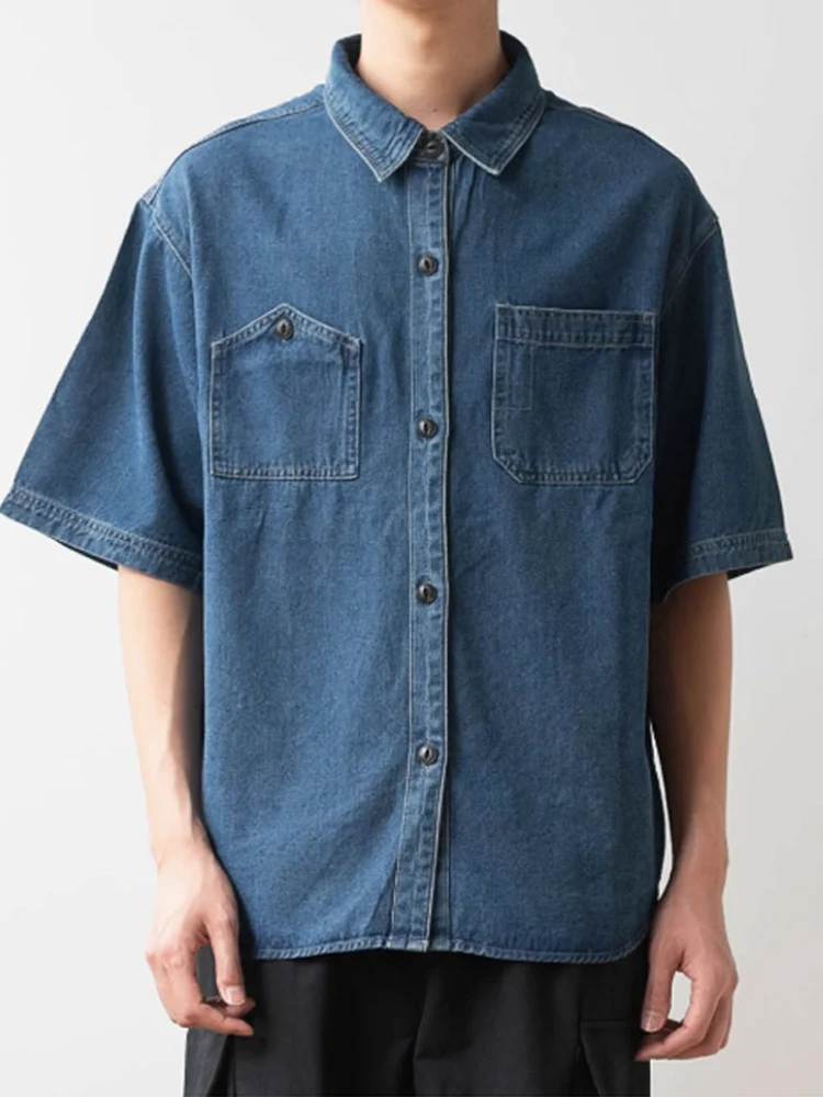 

Retro Waed Summer ort Sve Men's Denim irt Japanese Sle Vintage Workwear ket irt Trendy Student Polyester Fiber