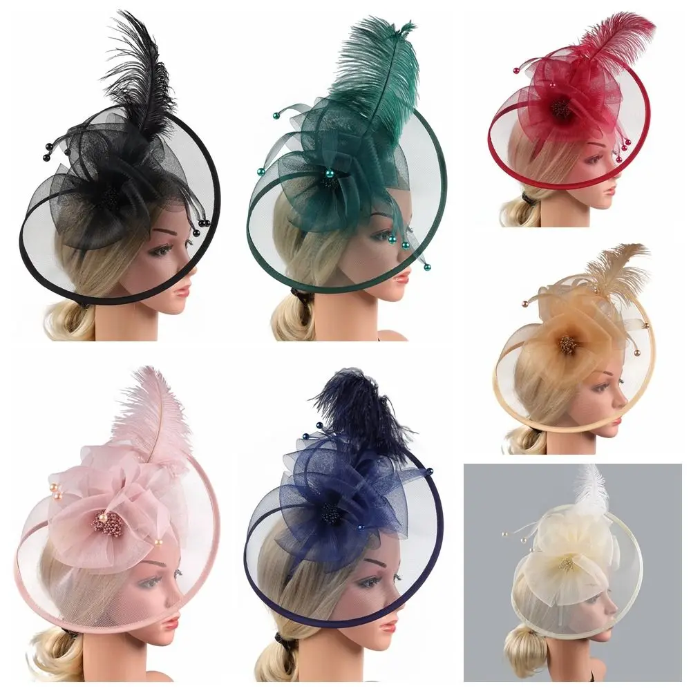 

Exquisite Mesh Feather Headband Pearl Sweet Vintage Fascinator Hat Top Hat Formal Hat 1920s Hair Accessories Photography