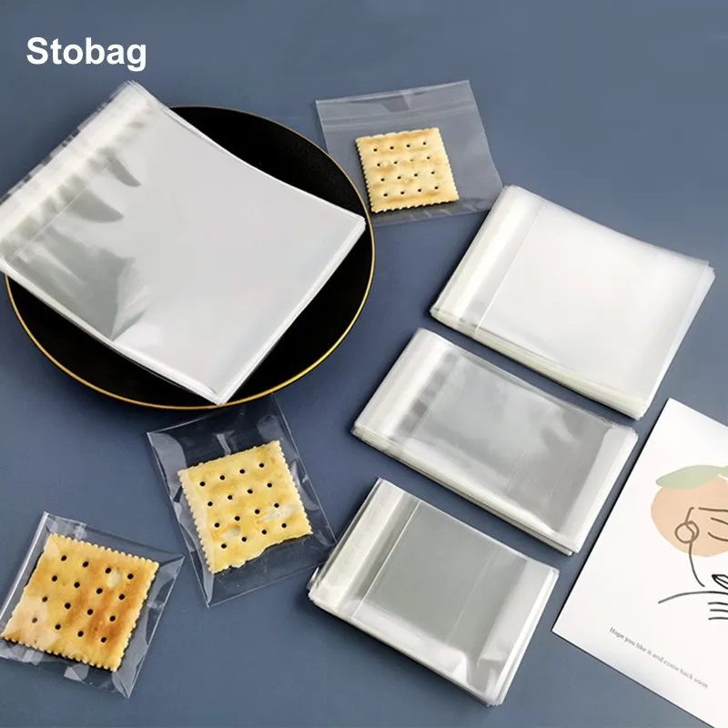 

StoBag 100pcs Plastic Cookies Candy Packaging Bags Self-adhesive Clear Sealed Small Baking Biscuit DIY Handmade Favors Party