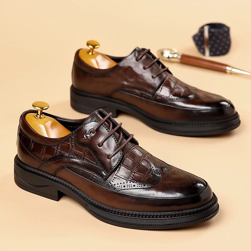 

Броги, повседневная мужская кожаная обувь, элегантная джентльменская обувь для офиса, повседневной работы, деловая качественная обувь для взрослых, удобная подошва
