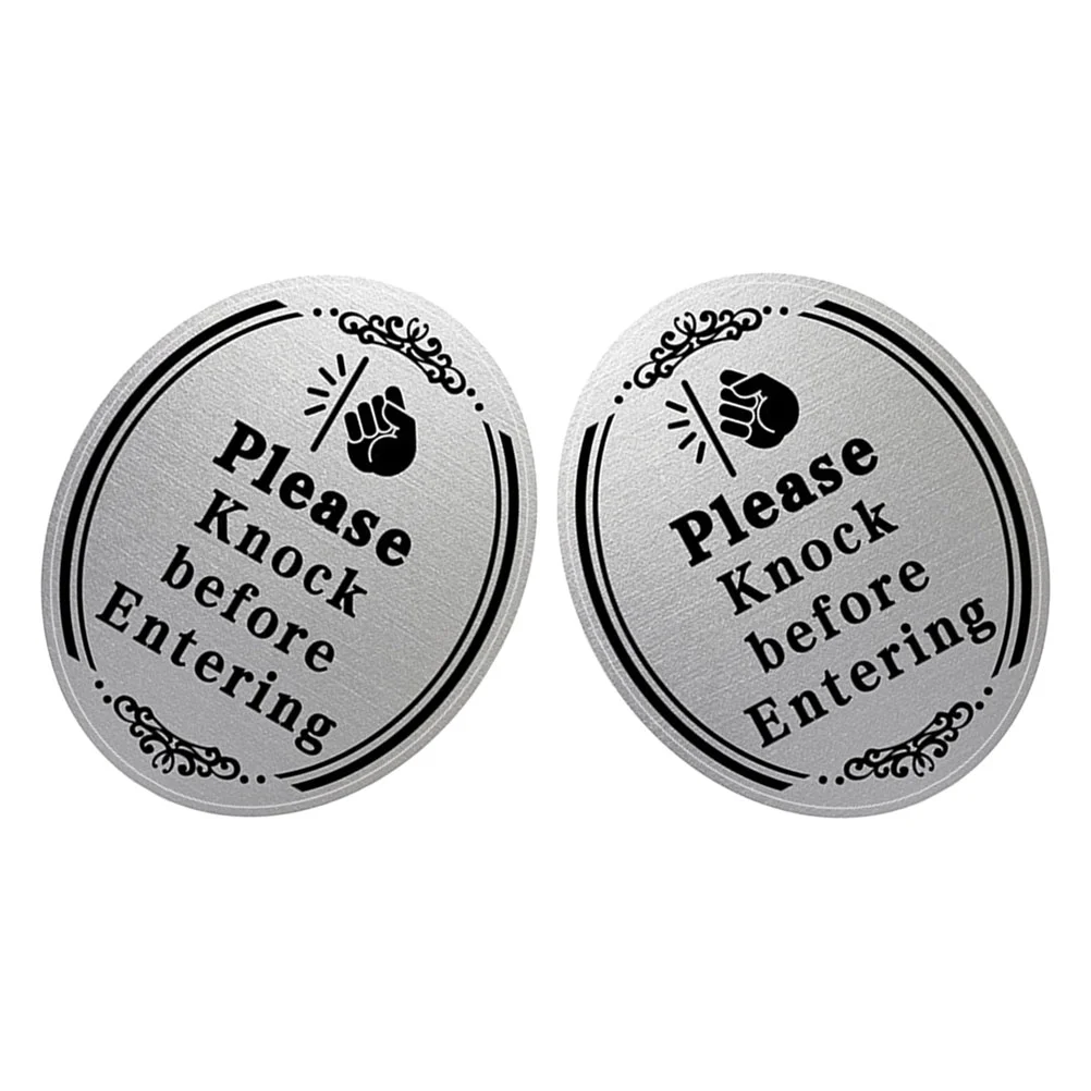 Please Knock First Sticker Plate Door Sign Brushed Silver Room Signs Sliding before Entering Office Knockers Front