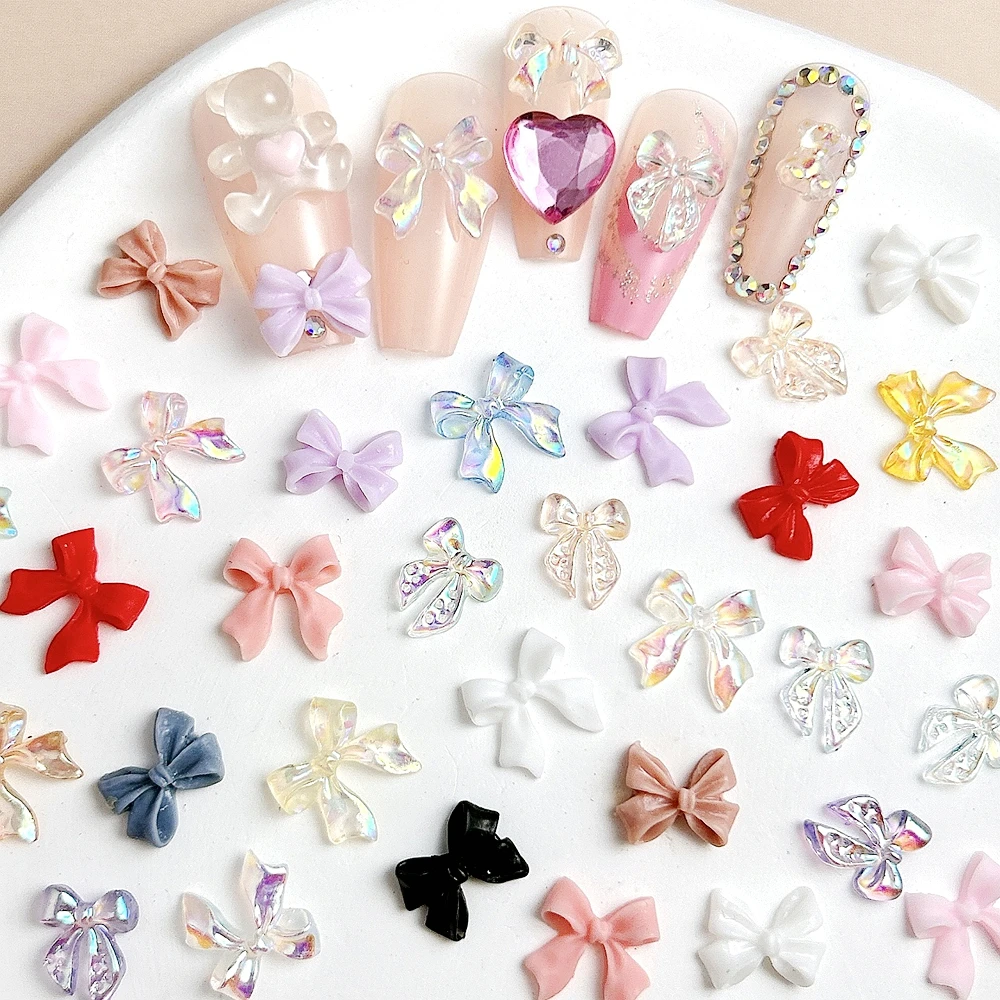 50PCS 3D Acrylic Ribbon Bow Tie Nail Art Charms Bowknot Accessories Parts For Manicure Nails Decoration Design Supplies Material