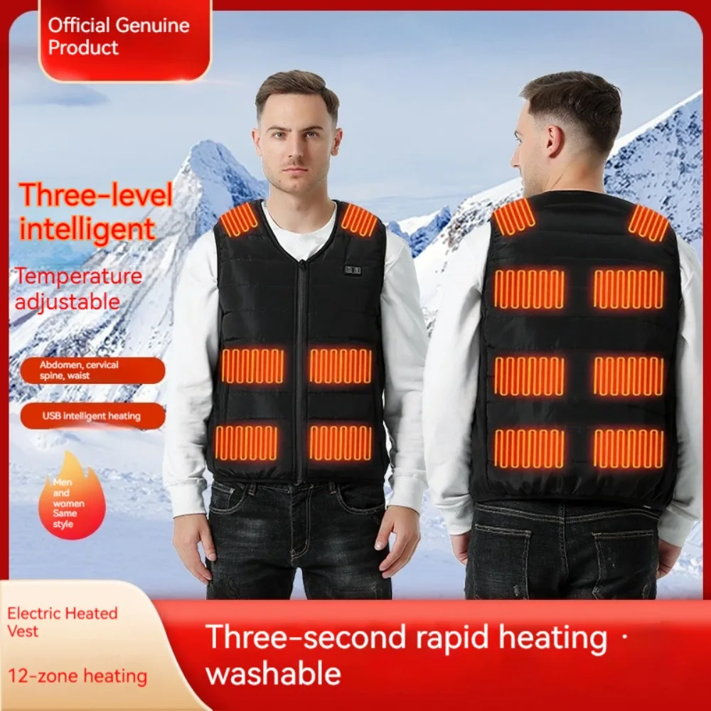 

2025 новейший умный жилет с подогревом, USB-жилет с электрическим подогревом для мужчин и женщин, 12 зон нагрева, двойной контроль, 3 уровня температуры