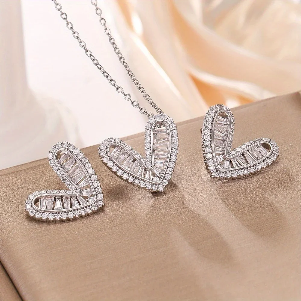 Light Luxury and High-end New Style Super Flash Confession Love Necklace Earrings Earrings 2-piece Set Niche Design Jewelry