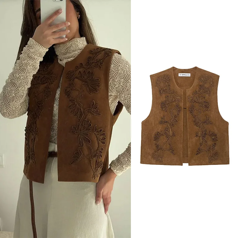 

NERHEFZ Women Tank Top Autumn Suede Texture Effect Women's Waistcoat Faux Suede Gilet Sleeveless O Neck Lady Tops Female Vest