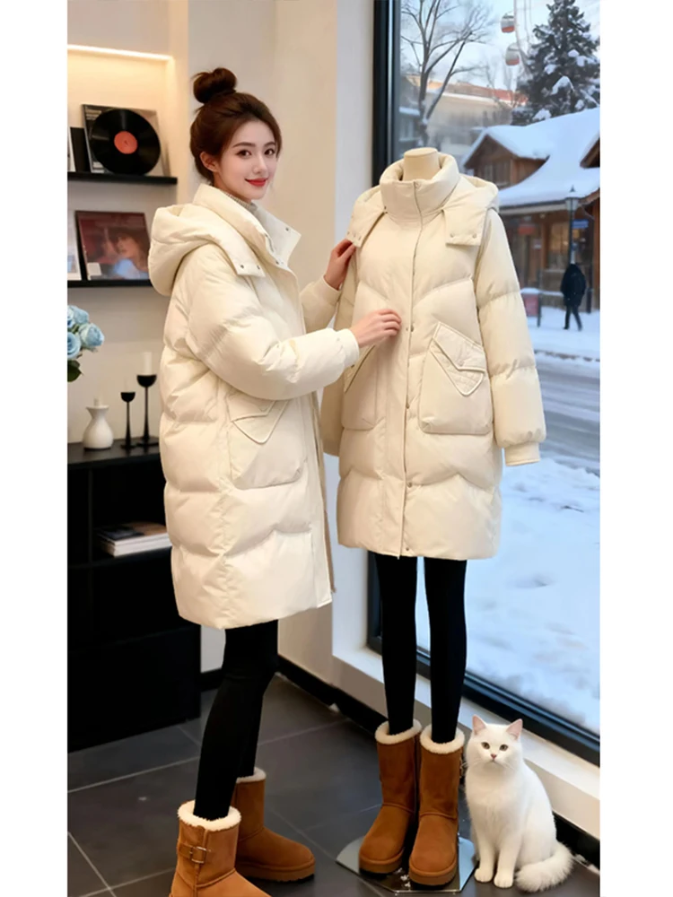 Fashionable Quilted Cotton Jacket Women's Mid-Length Puffer Coat Bread Style Winter Warm Thickened Korean Version Coat