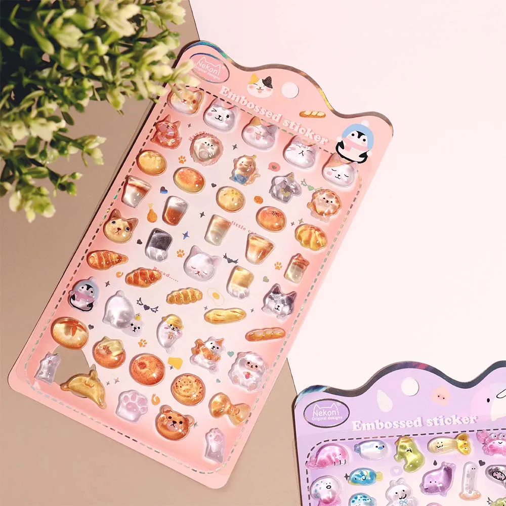 

1/5pcs Cute Embossed Stickers Creative Animal Sakura Astronaut Crystal Relief Sticker Phone Notebook Laptop DIY Aesthetic Decals