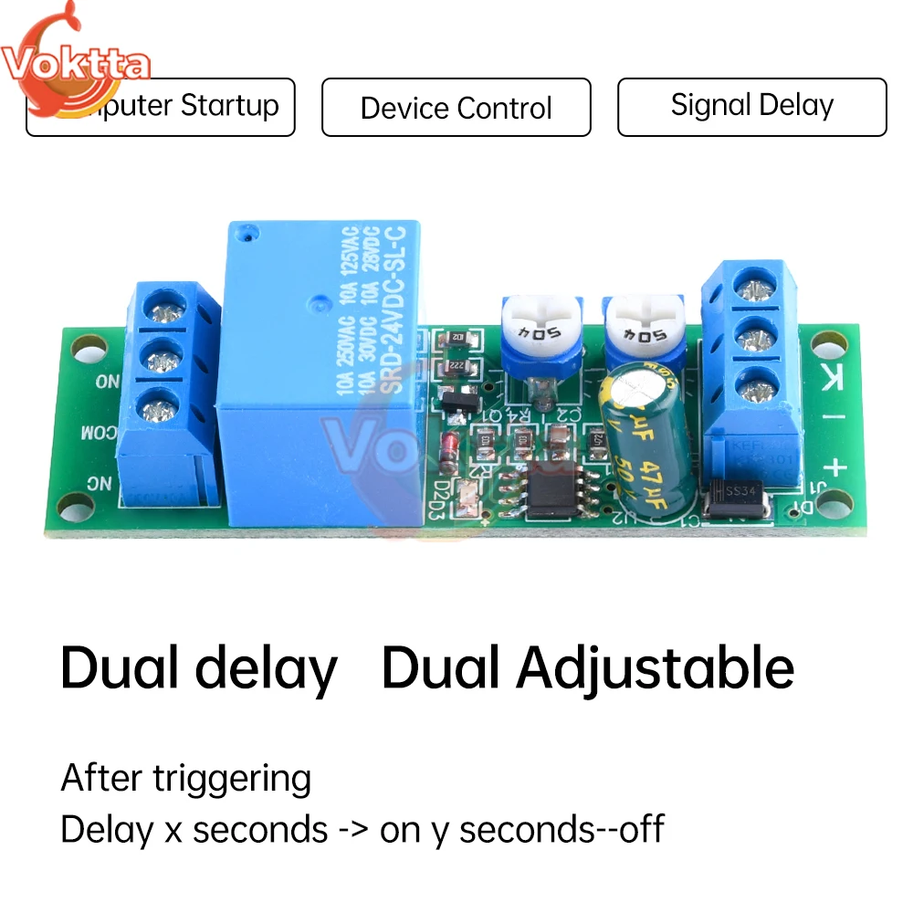 Double Delay Relay Module Delay On and Delay Off Trigger Control Switch Relay Module Adjustable Relay Power Supply Control Board