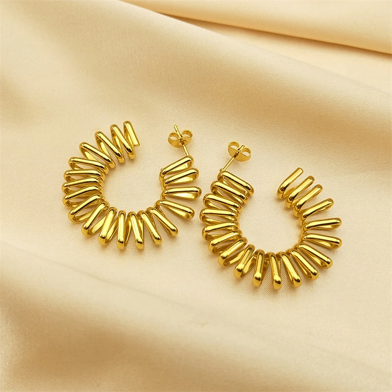 여성용 C 모양 기하학적 후프 귀걸이, 스테인리스강 황금 방수, 창의적인 패션, 금도금 심플 쥬얼리, EZZ643