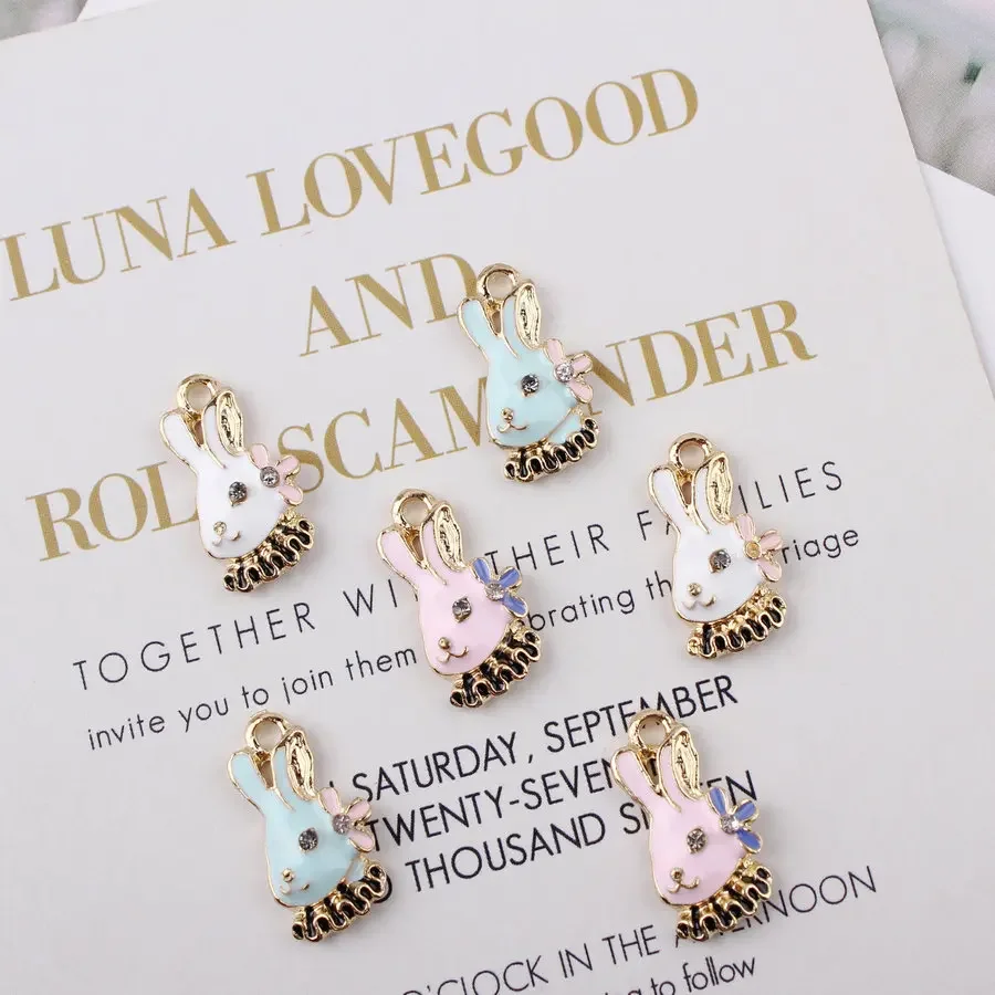 10pcs Enamel Animal Rabbit Head Pendant Protect The Animals Charms Fit Brands Necklace Bracelet Jewelry Making for Women Gift