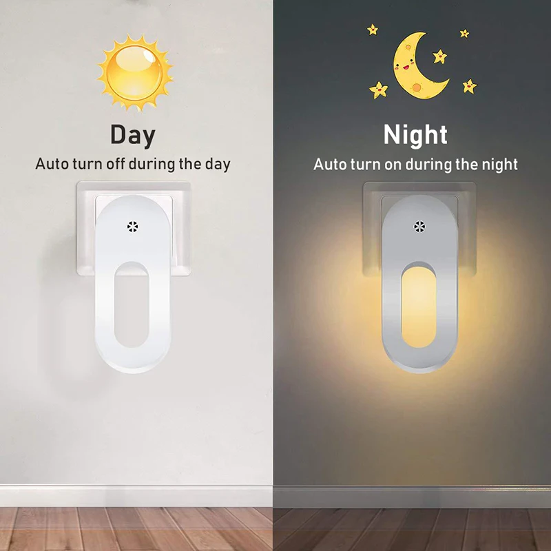 Presa per luce notturna a parete con spina ue/usa con sensore crepuscolare lampada bianca calda a risparmio energetico per camera dei bambini, camera da letto