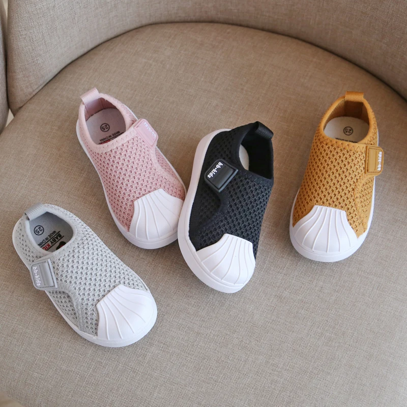 6M-4Y Girls Boys Fabric Knit  Autumn Casual Shoes Non-slip Rubber Sole Toddler Shoes Kids Slip on Solid Color Spring Sport Shoes