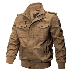 Men Vintage Pocket Stitching Button Zipper Cardigan Coat Autumn Winter New Jacket Men's Long Sleeve Stand Collar Workwear Jacket