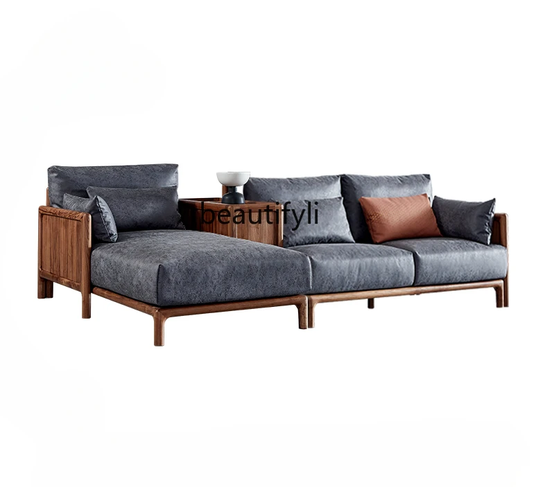 Black Walnut Corner Sofa Storage Multifunctional L-Shaped Solid Wood Sofa Italian-Style Light Luxury Nordic Villa Furniture