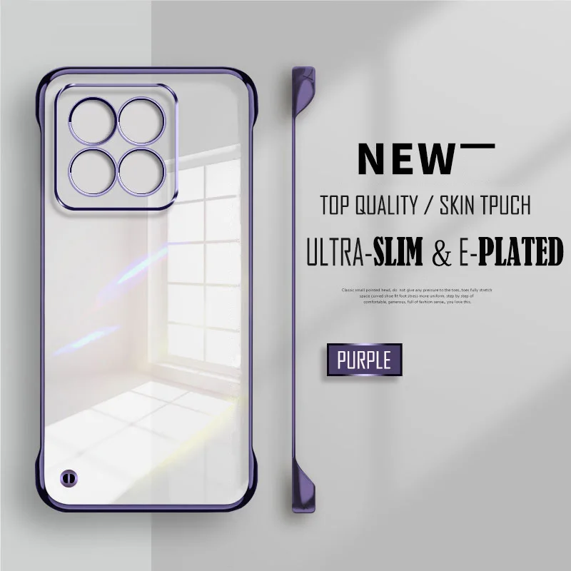 Überzogene, transparente, schlanke, rahmenlose Handyhülle für Xiaomi 15 Ultra 14 13 Lite 13T Pro, Linsenschutz, transparente Rückseite